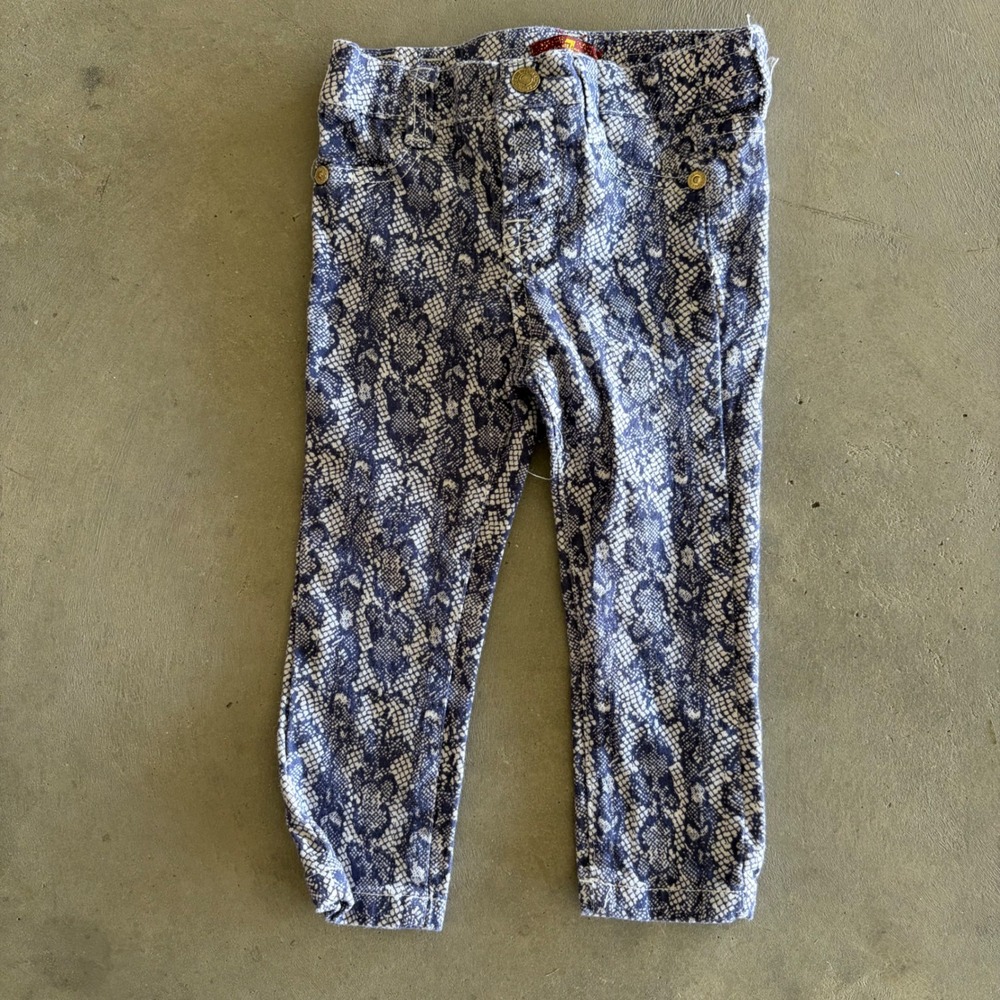7 For All Mankind Baby Girl Blue Snakeskin Print Pants Size 24M Python Skinny